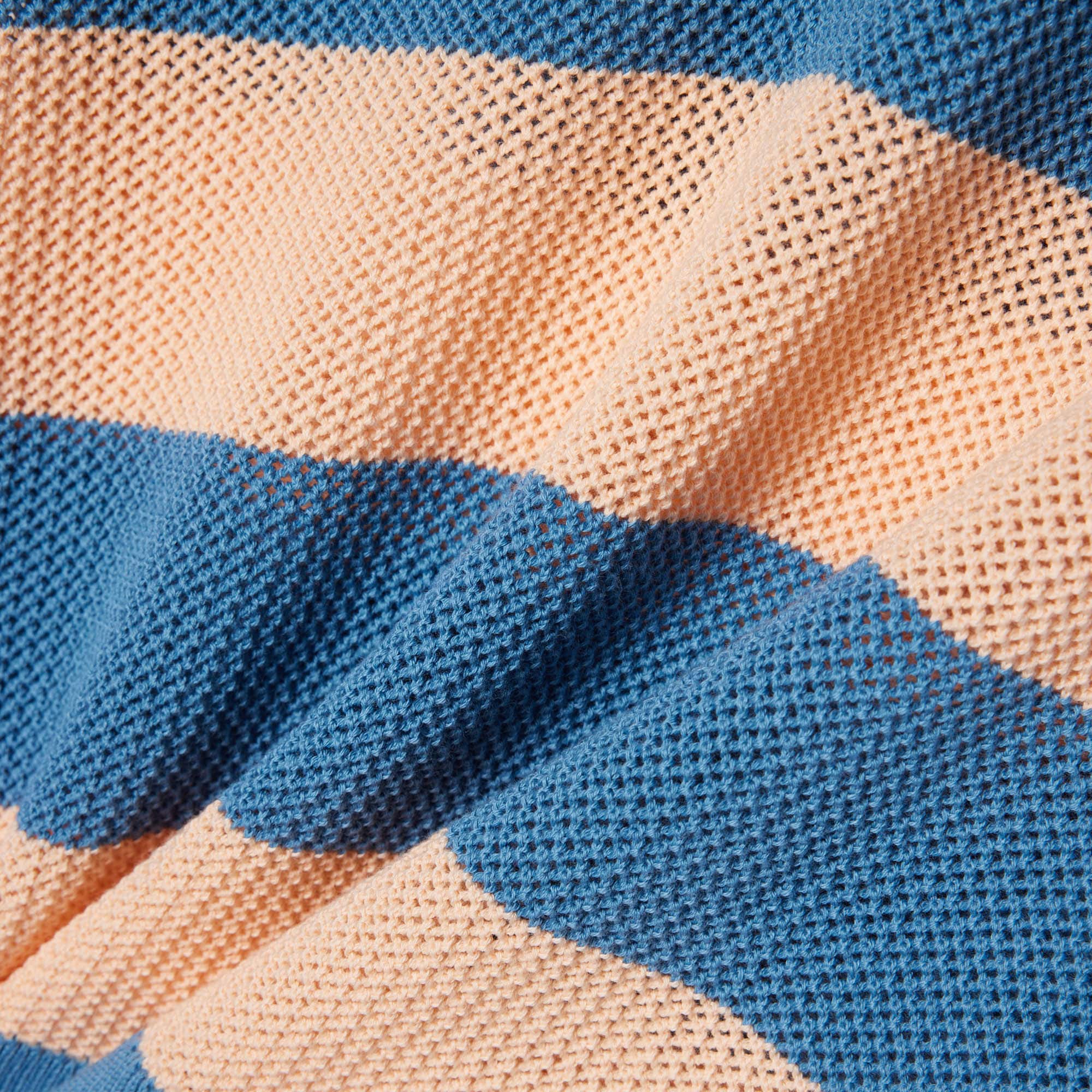 Striped Mesh Knit Polo Collar Sweater - Sweaters & Sweatshirts