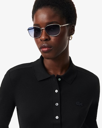 Polo femme slim fit &agrave; manches longues en piqu&eacute; stretch