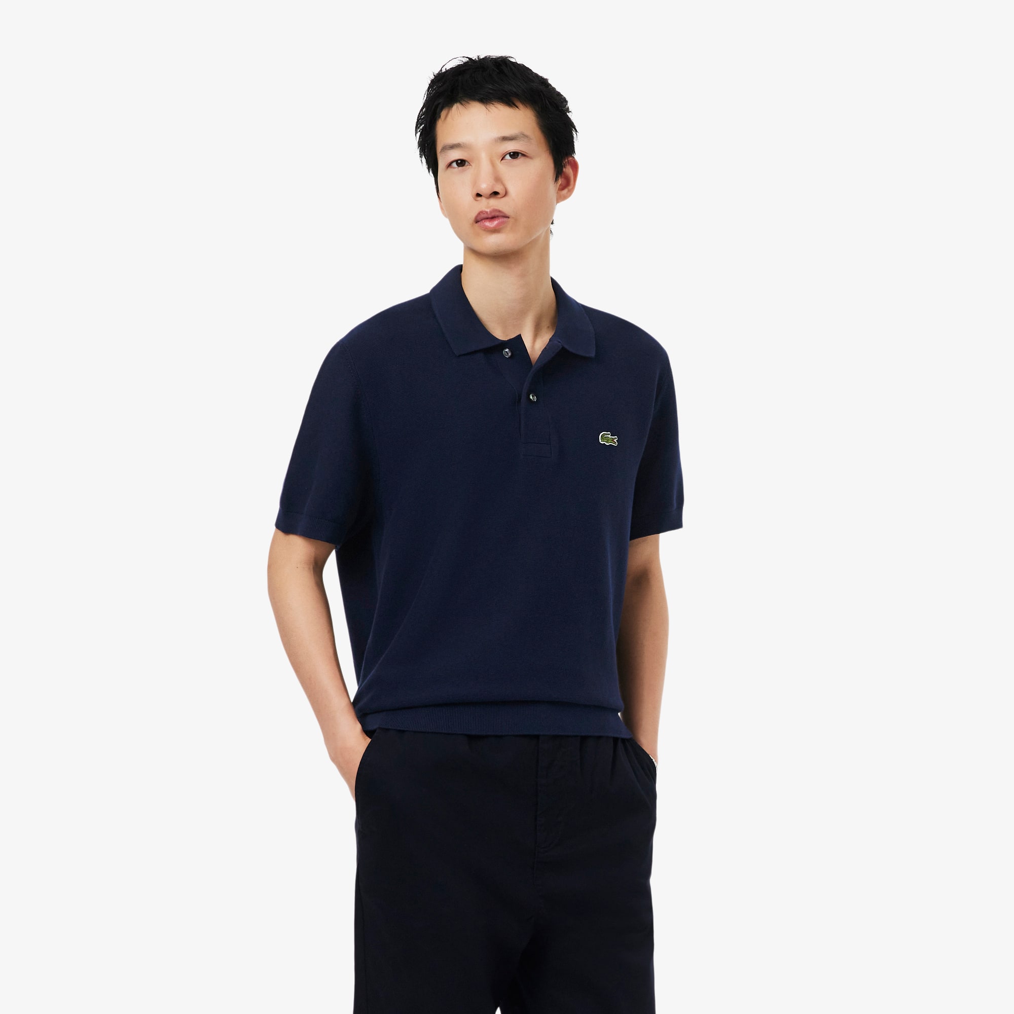 LACOSTE ダークブルー ポロシャツ US L ラコステ LACOSTE オリジナルフィット 長袖 ポロシャツ （ダークブルー
