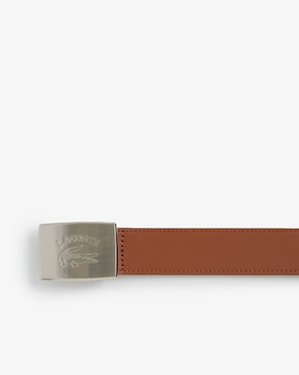 Men&rsquo;s Leather Belt with Logo Engraved Buckle