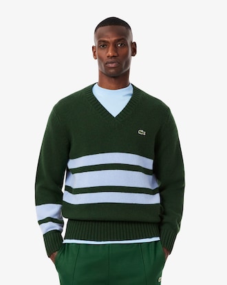 Men's Striped Wool V-Neck Sweater