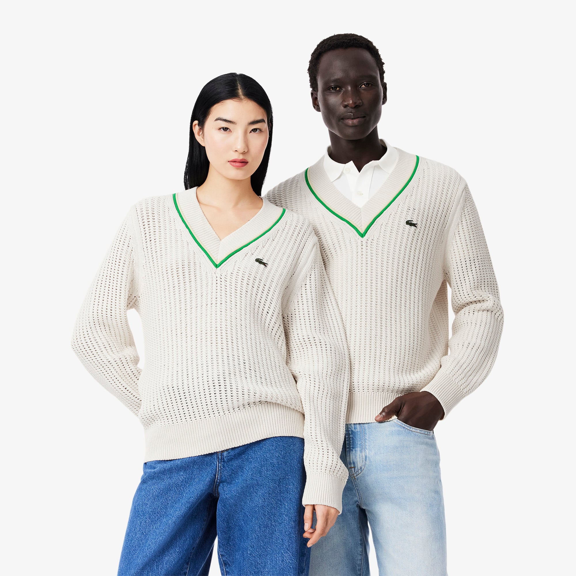 Unisex V-Neck Striped Tennis Sweater - Sweaters & Sweatshirts Unisex V-Neck Striped Tennis Sweater - Sweaters & Sweatshirts