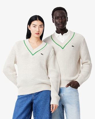 Unisex V-Neck Striped Tennis Sweater