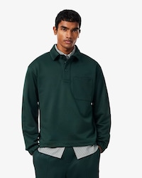 Embroidered Polo Collar Fleece Sweatshirt