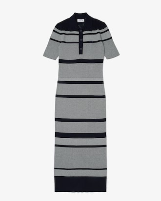 Women's Striped Cotton Knit Blend Mid-Length Polo Dress