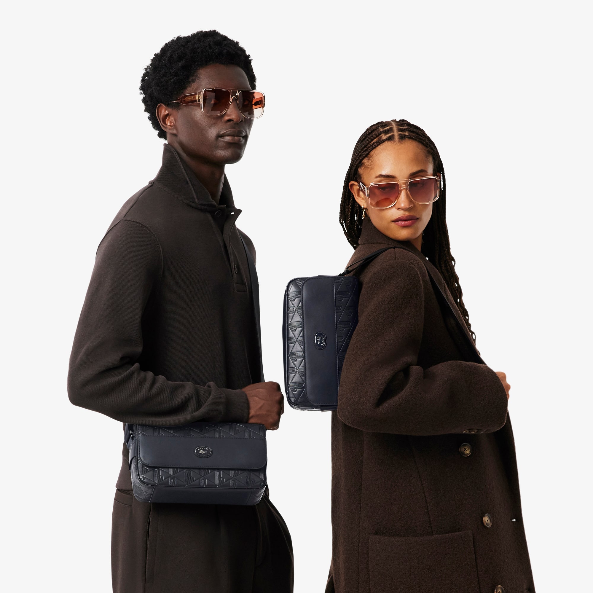 LACOSTE ネイビー レザー ハンドバッグ LACOSTE - 【ラコステ】キャンバス×レザー 2way トートバッグ