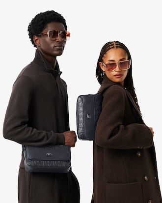 Unisex Monogram Leather Flap Close Satchel