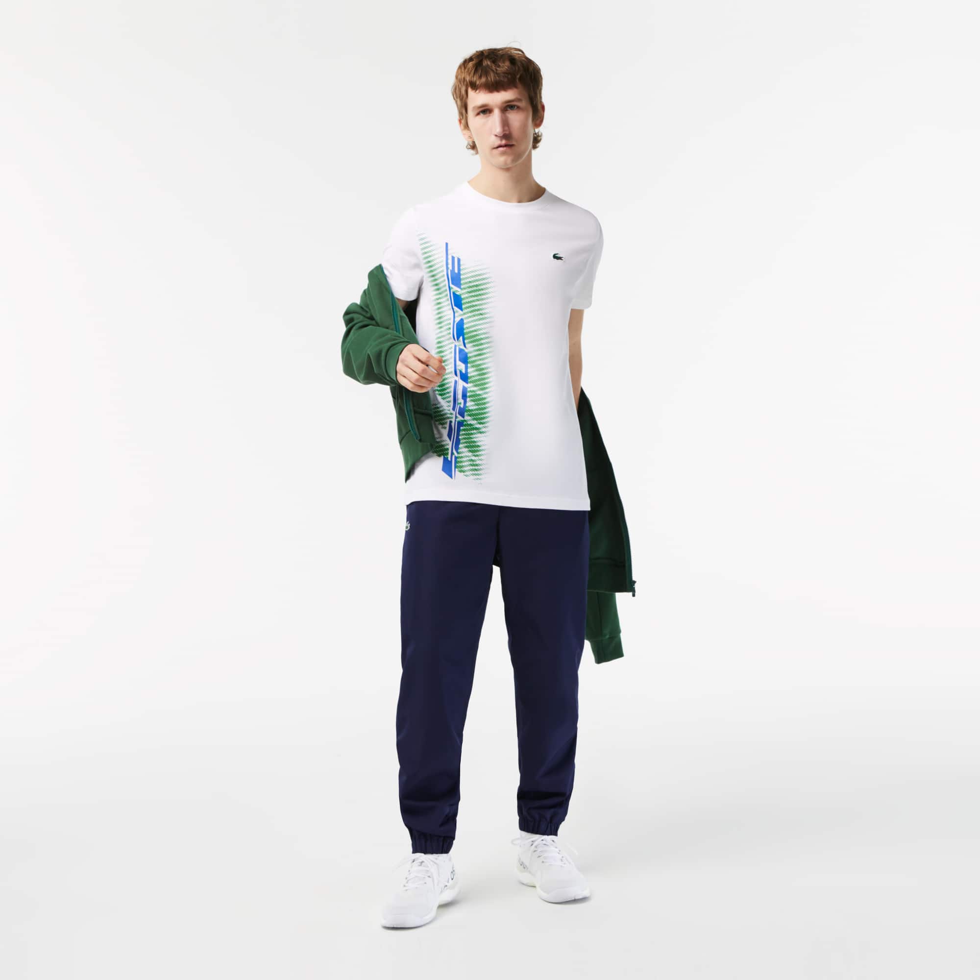 Tシャツ・カットソー LACOSTE Men T Shirts PH9851 001 White Men's SPORT Regular Fit T-Shirt with Contrast Branding - T