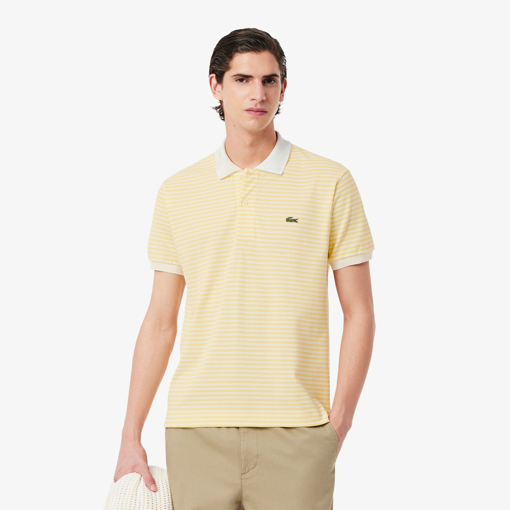 Lacoste Men's Classic Fit L.12.12 Striped Petit Piqué Polo - M - 4 In White