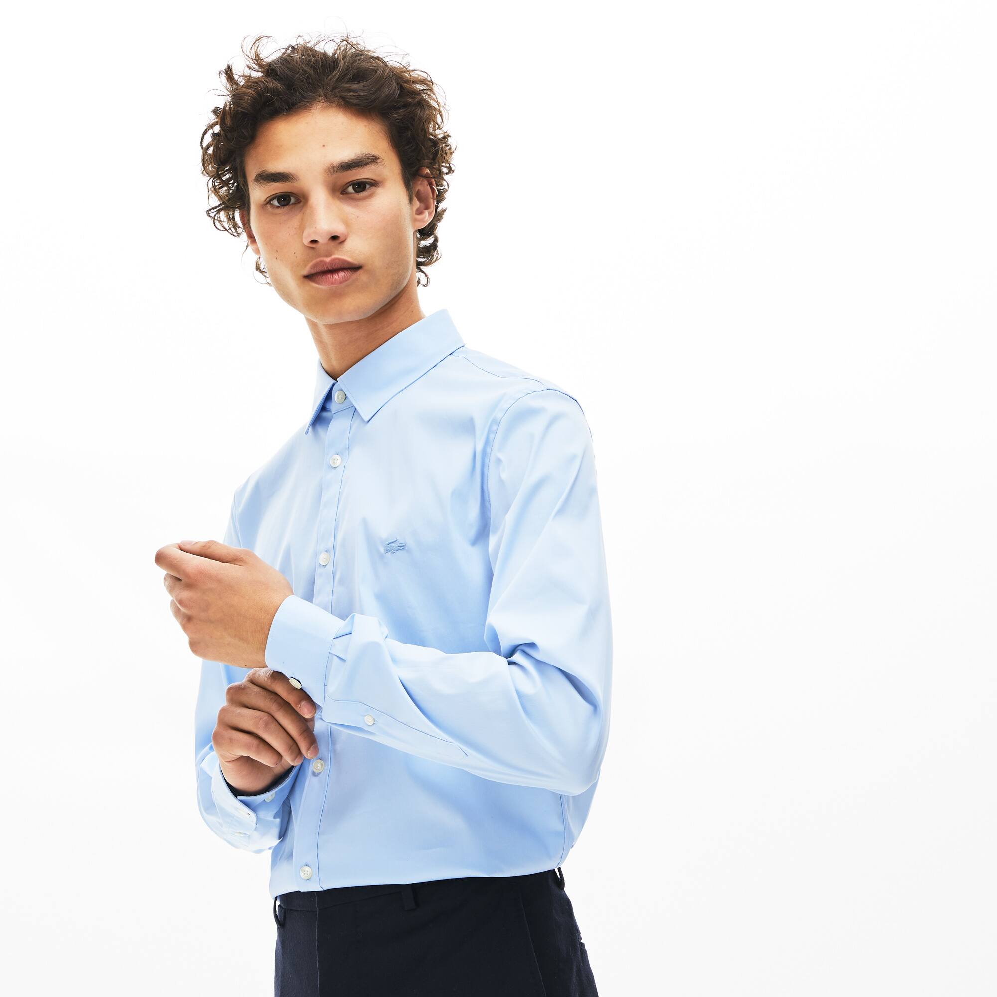 lacoste men's slim fit stretch cotton poplin shirt