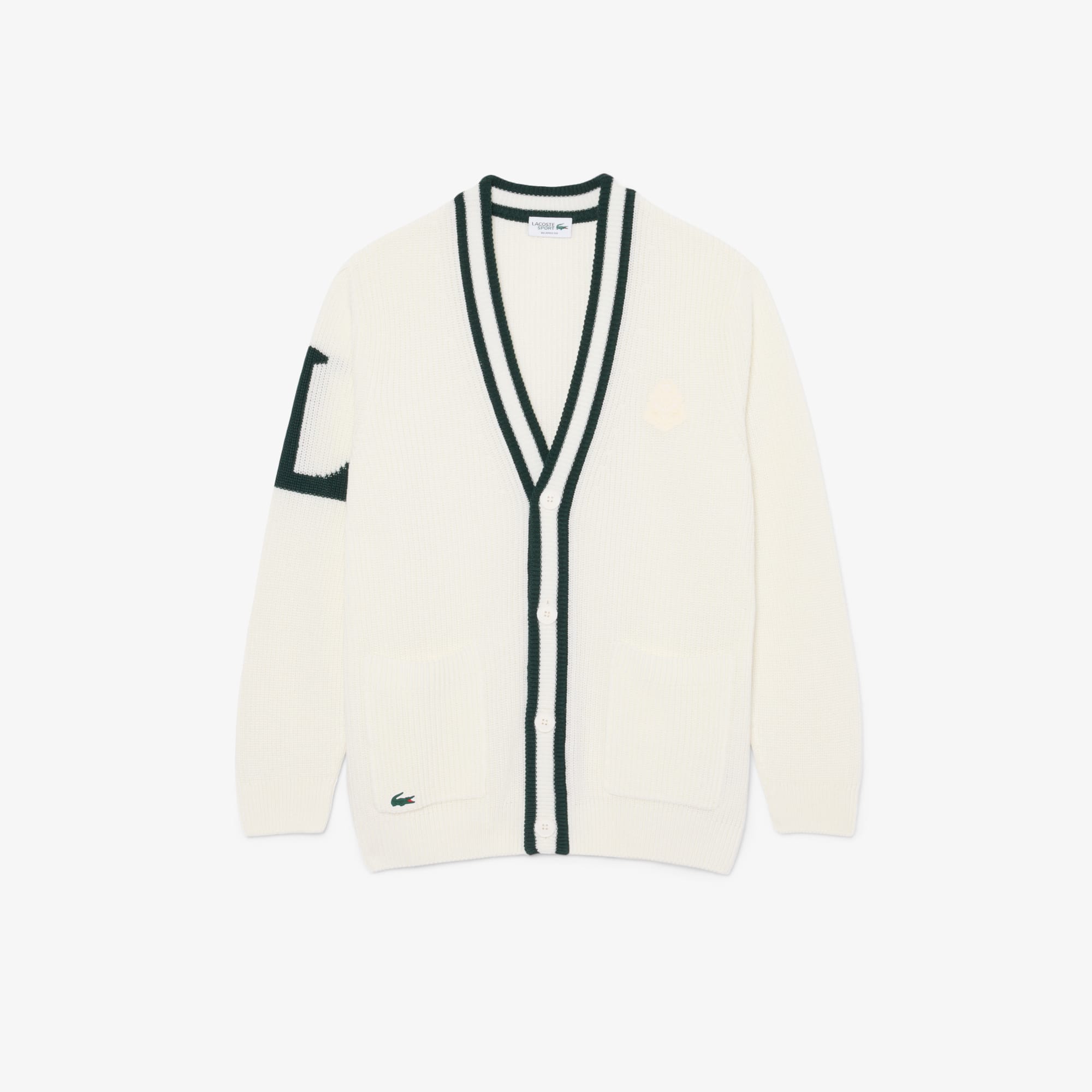 Badge Accent Wool Blend Golf Cardigan