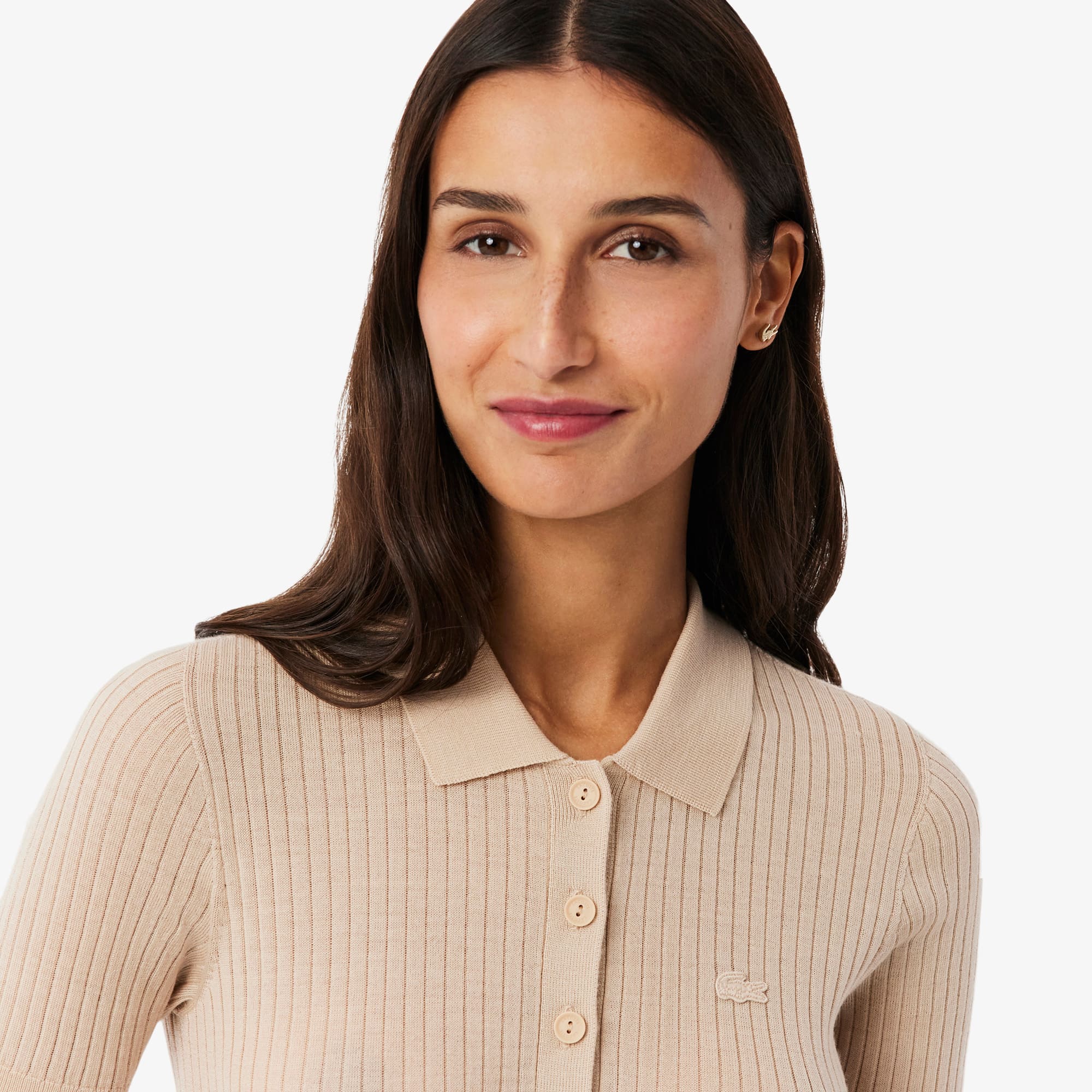 3D Rib Knit Polo Collar Merino Wool Sweater