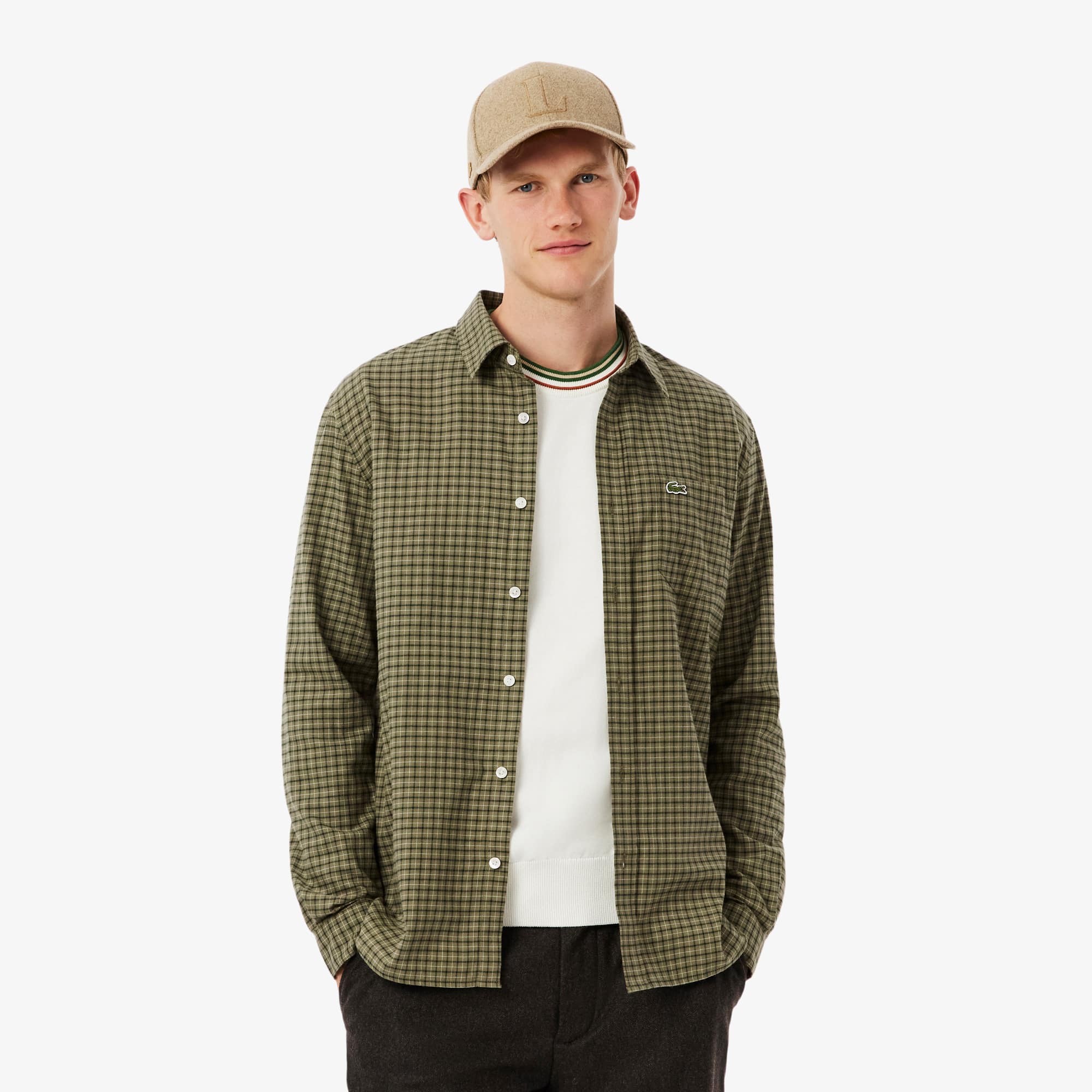 Lacoste Men's Regular Fit Plaid Flannel Shirt - 15½ - 39 In Green