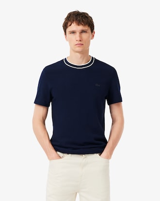 Men's Stretch Piqu&eacute; Striped Collar T-Shirt
