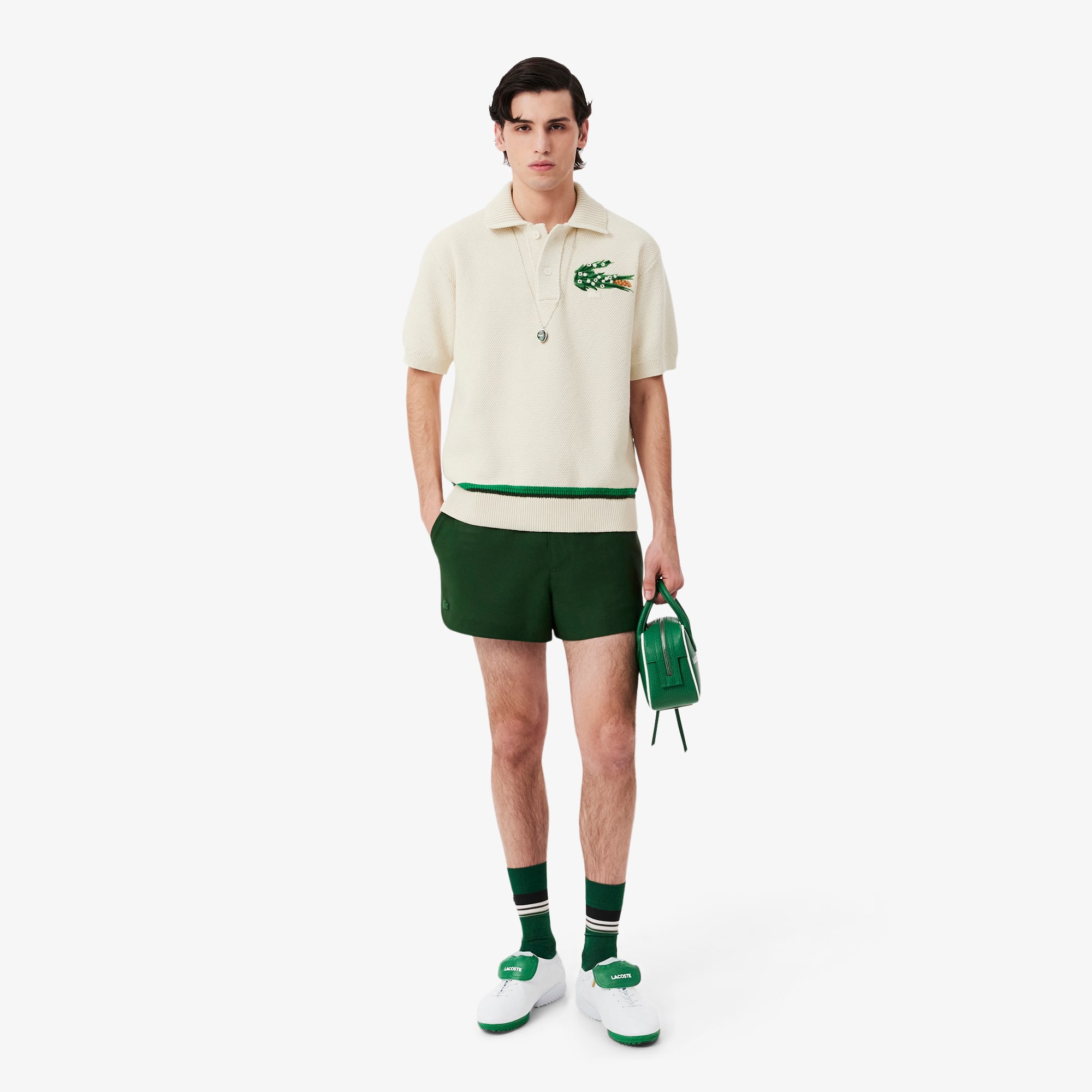 Runway Floral Crocodile Polo Collar Piqué Sweater - undefined