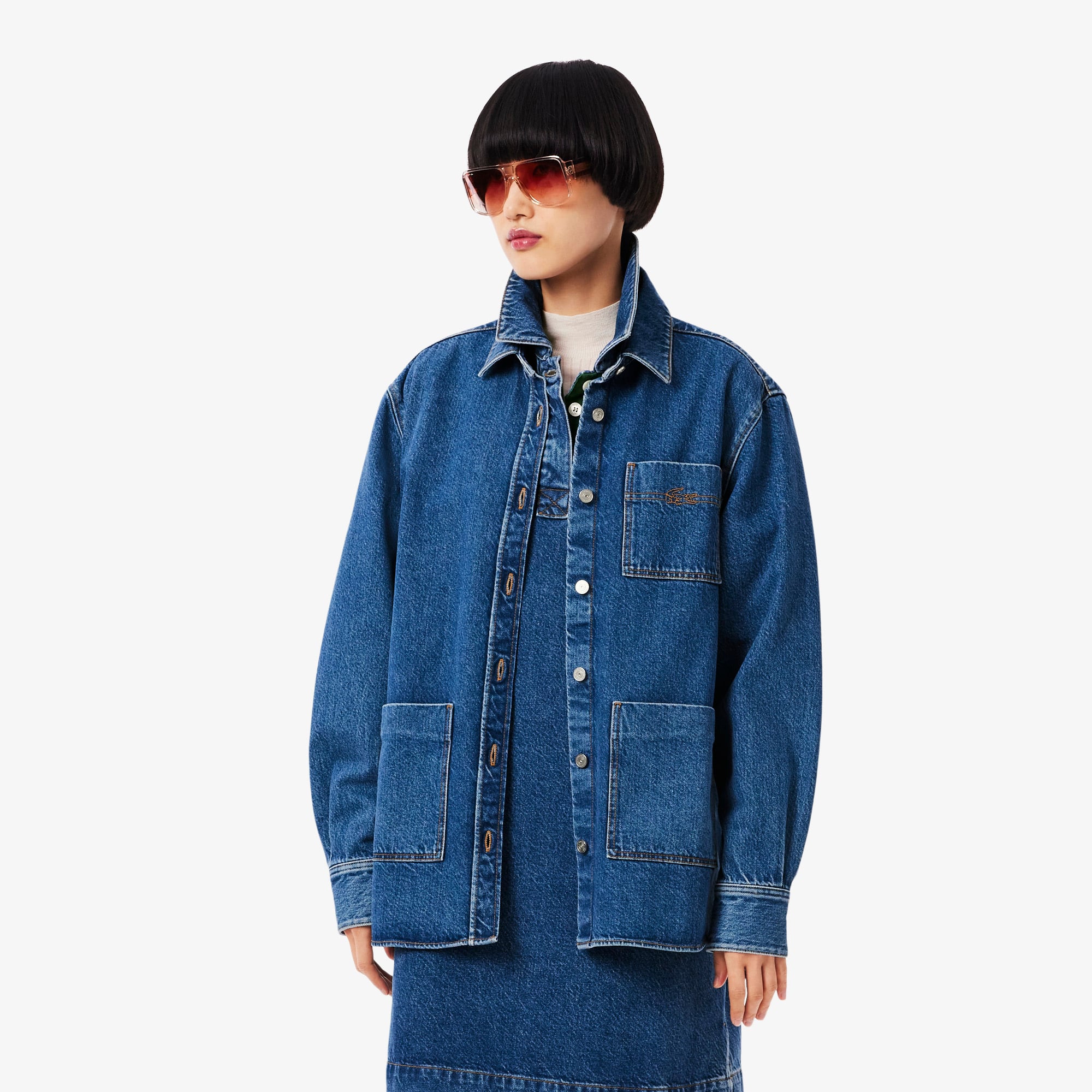 Lacoste Oversized Denim Jacket In Blue