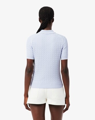 Striped Cable Knit Polo Collar Sweater