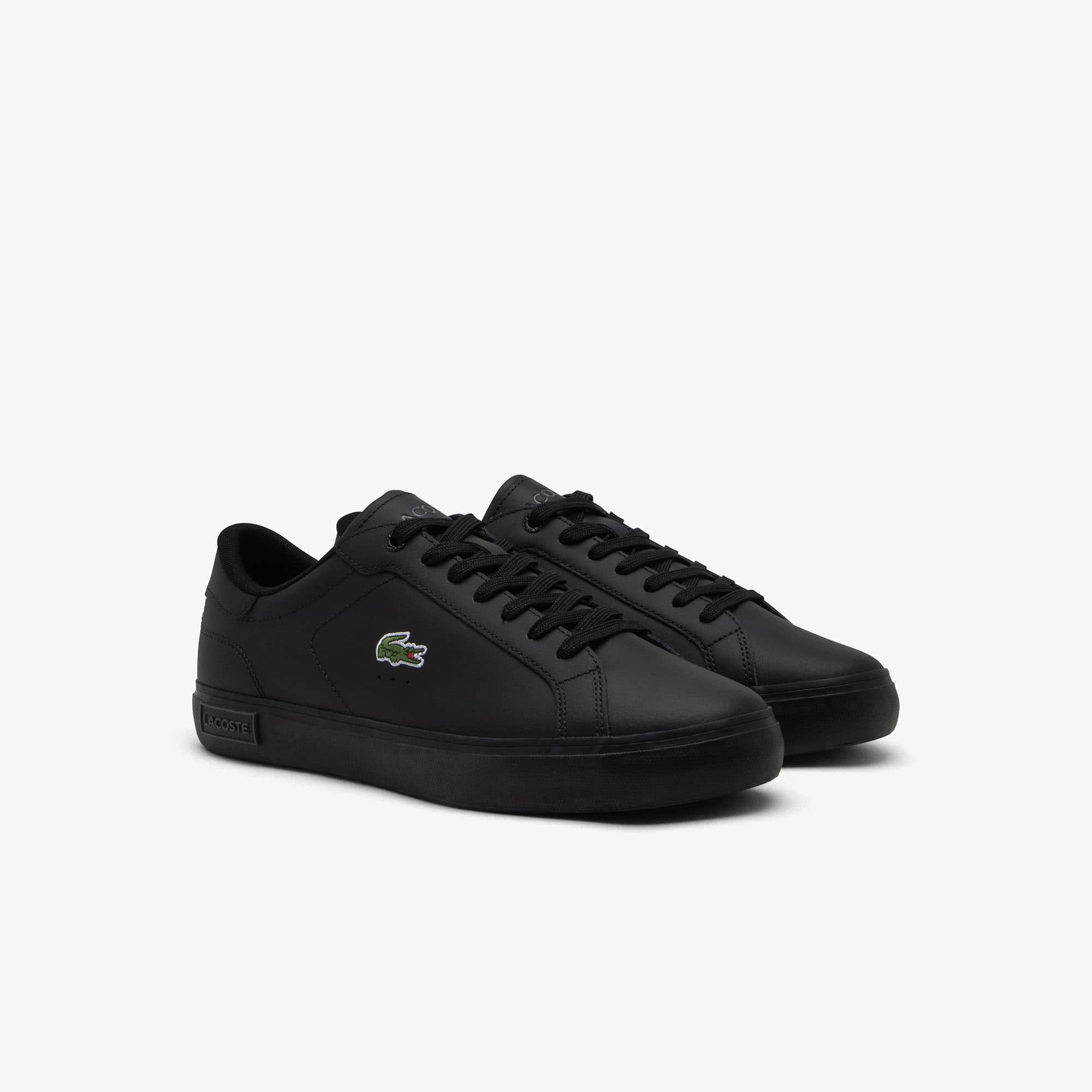 スニーカー LACOSTE Men Sneakers E02076 02H BLACK LACOSTE Men's Powercourt Leather Sneakers - Black/Black – K MOMO