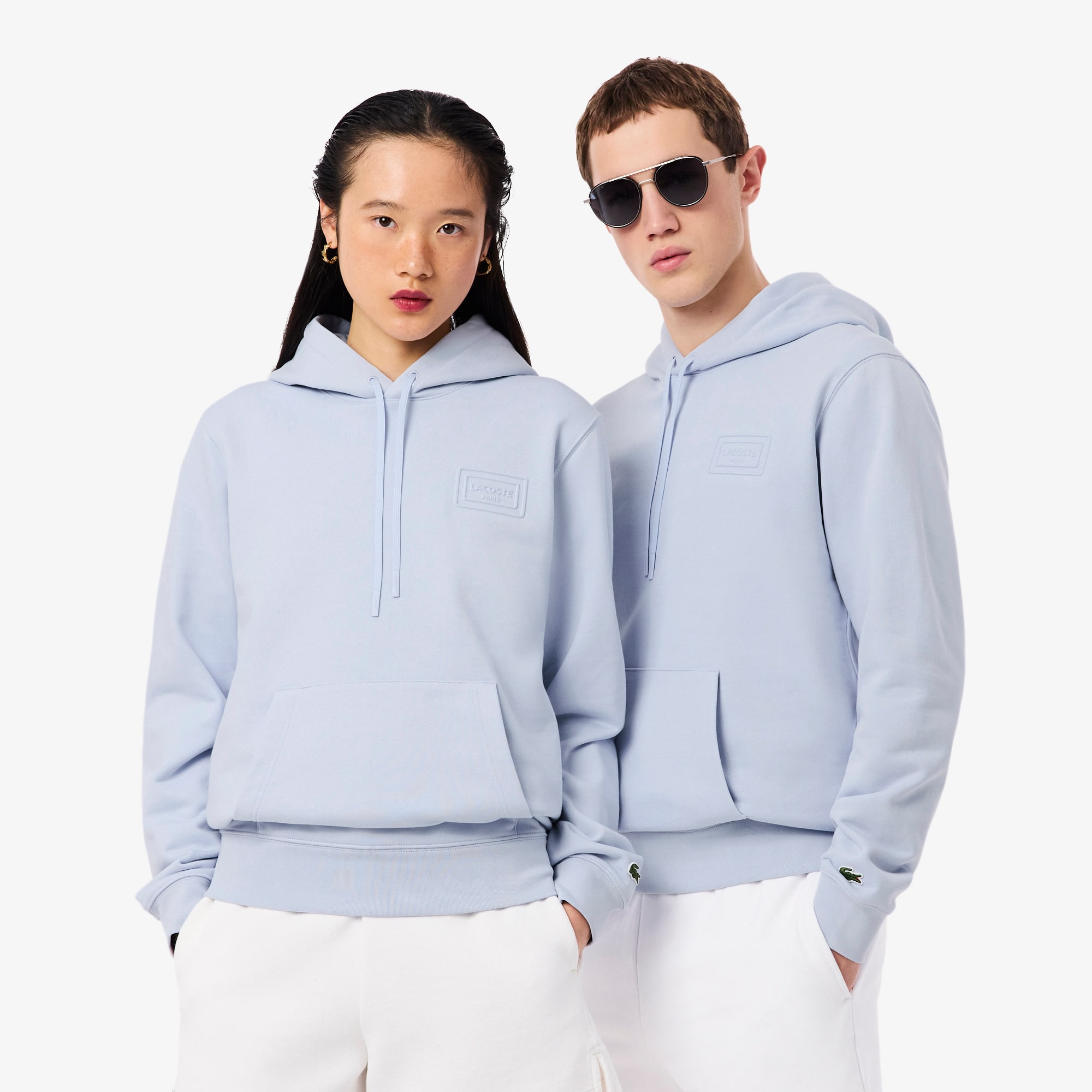 Lacoste Embossed Branding Hoodie In Blue