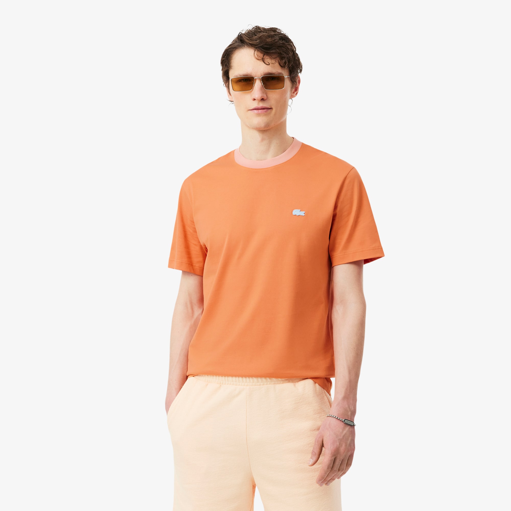 Lacoste Playera Classic Fit Con Colorblock Para Hombre Naranja