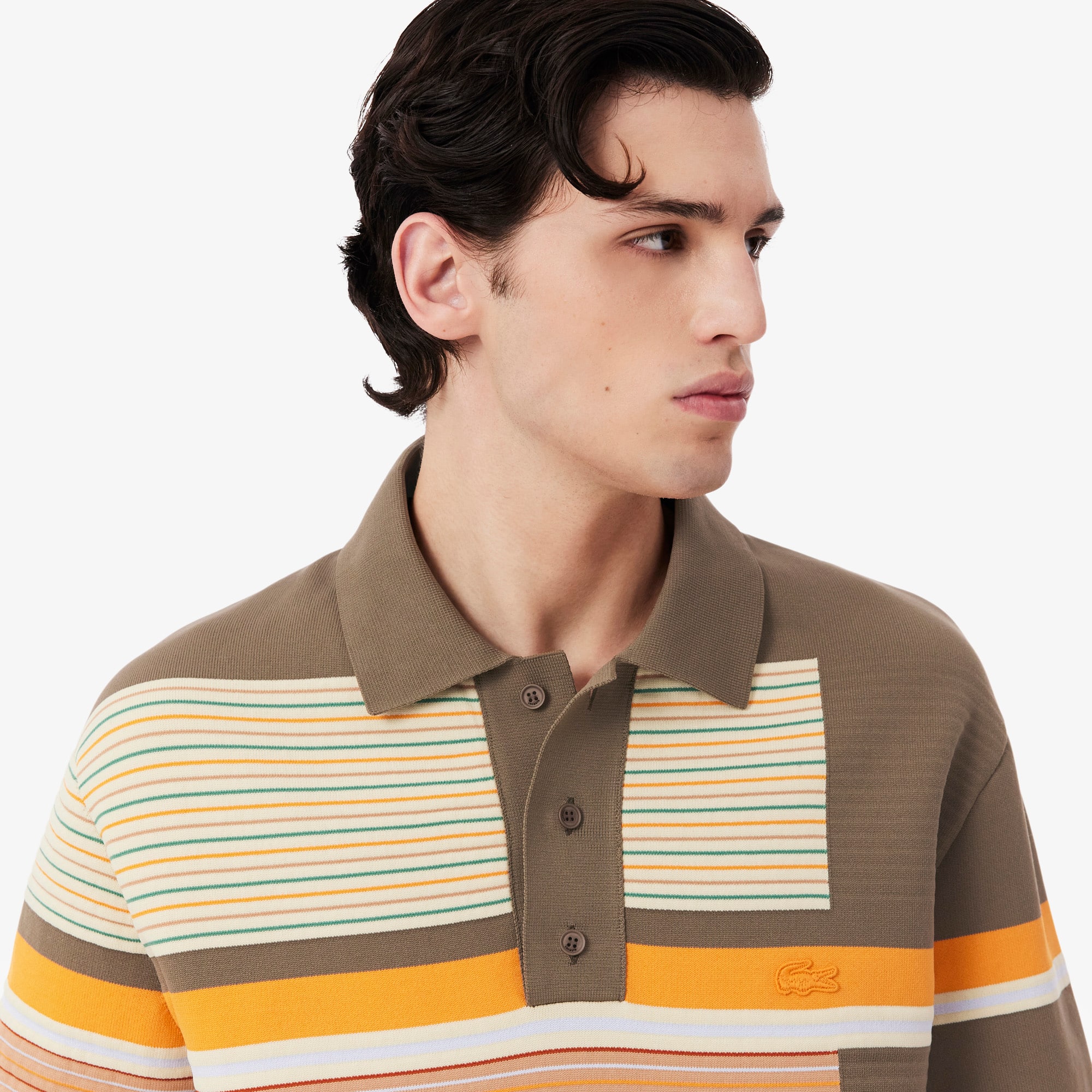 Runway Textured Stripe Polo Collar Sweater - Sweaters