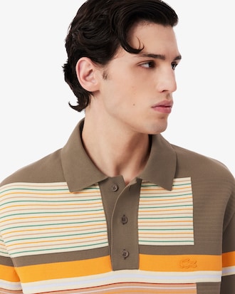 Runway Textured Stripe Polo Collar Sweater