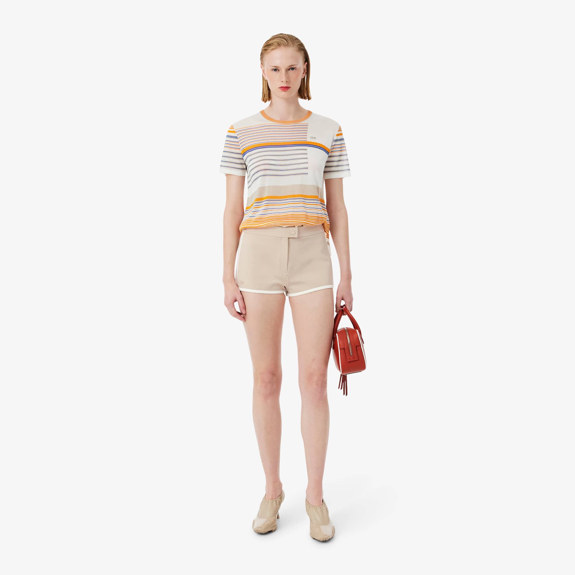 Lacoste Runway Satin Knit Mini-shorts In Beige