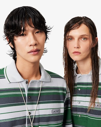 Lacoste x Wang Yibo Loose Fit Striped Piqu&eacute; Polo Shirt