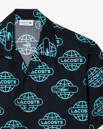 Men's Globe Print Cotton Twill Shirt