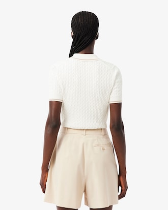 Striped Cable Knit Polo Collar Sweater