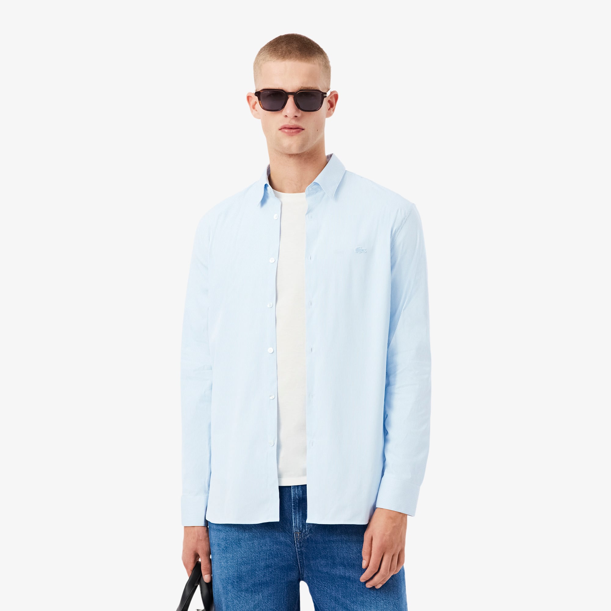 Lacoste Men's Slim Fit Striped Stretch Button Down Shirt