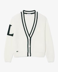 Badge Accent Wool Blend Golf Cardigan