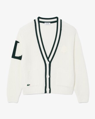 Badge Accent Wool Blend Golf Cardigan