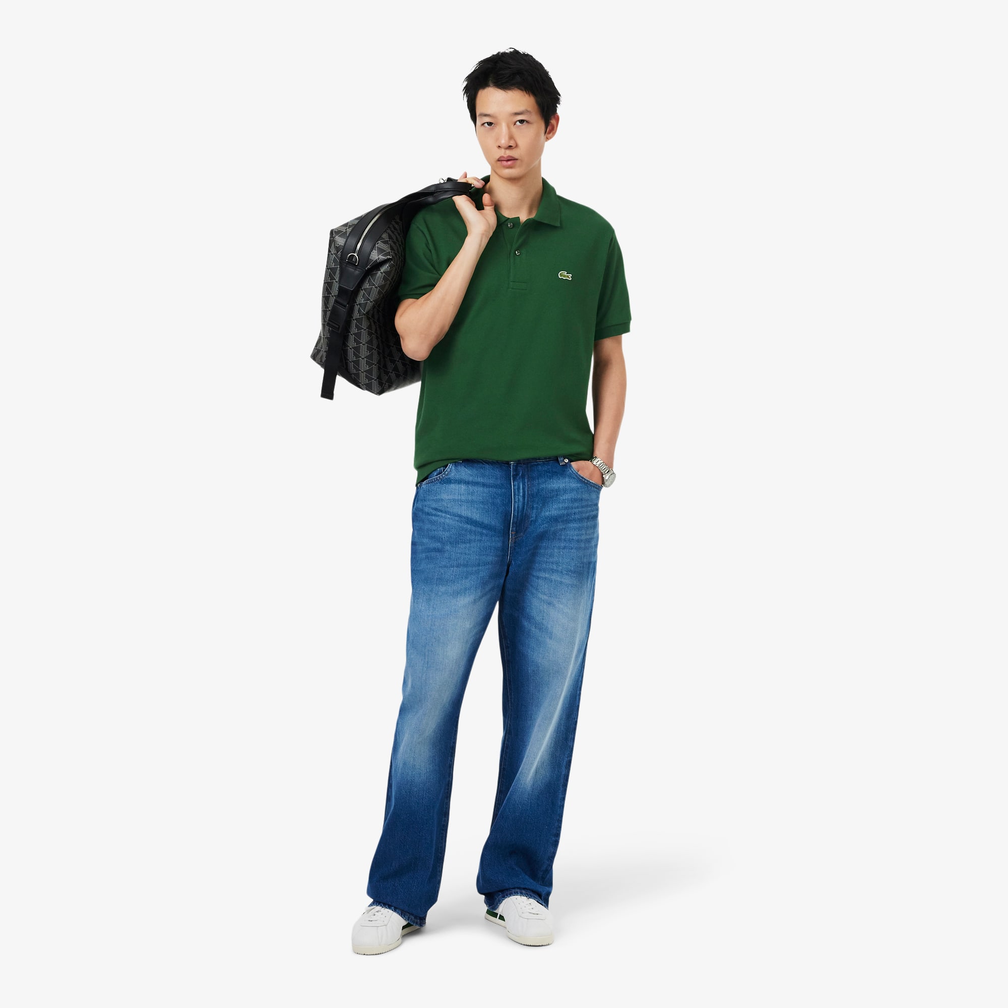 【POLO JEANS CO.】 カーキ色アメリカ国旗パッチボストンバッグ Men's Classic Fit Original L.12.12 Polo - Polo Shirts - New In