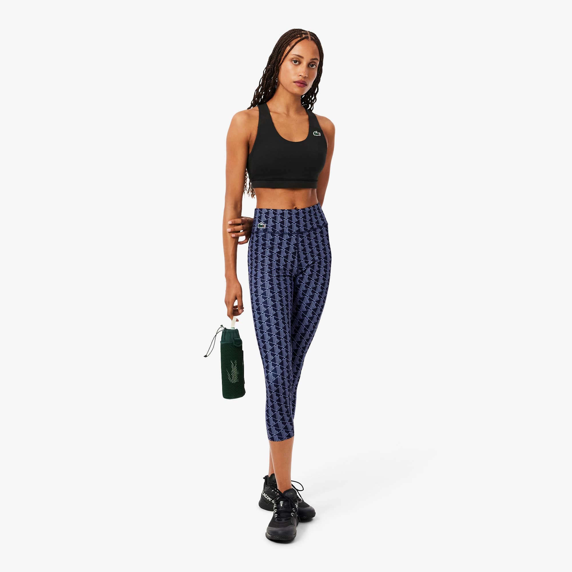 LACOSTE 幾何学模様ジャージ US L ネイビー Women's Ultra Dry Printed Stretch Sport Leggings - Pants
