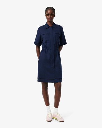 Fluid Linen Blend Shirt Dress