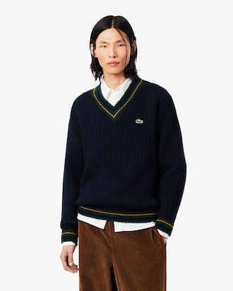 Striped Wool V Neck Sweater