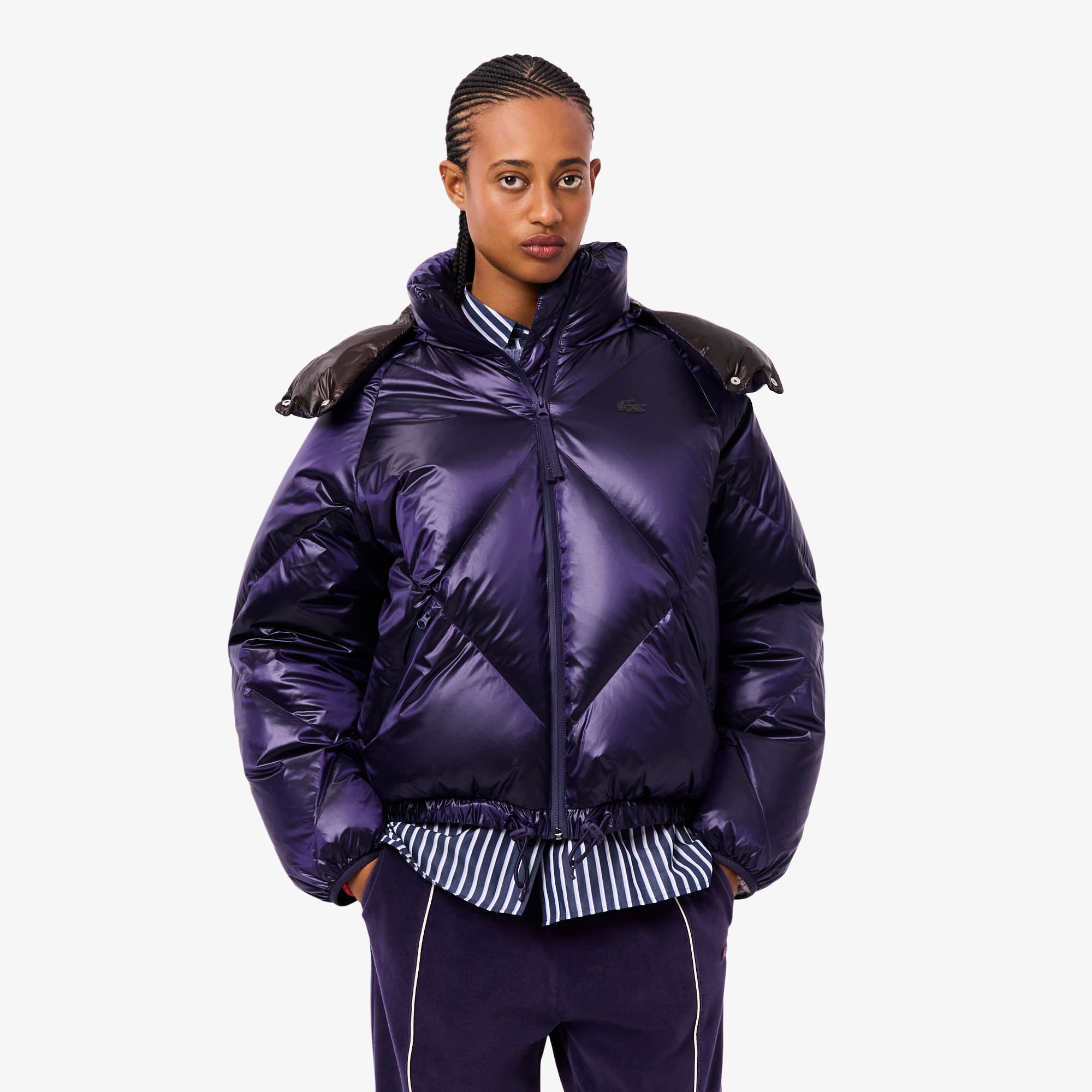 Lacoste Hooded Puffer Jacket In Blue