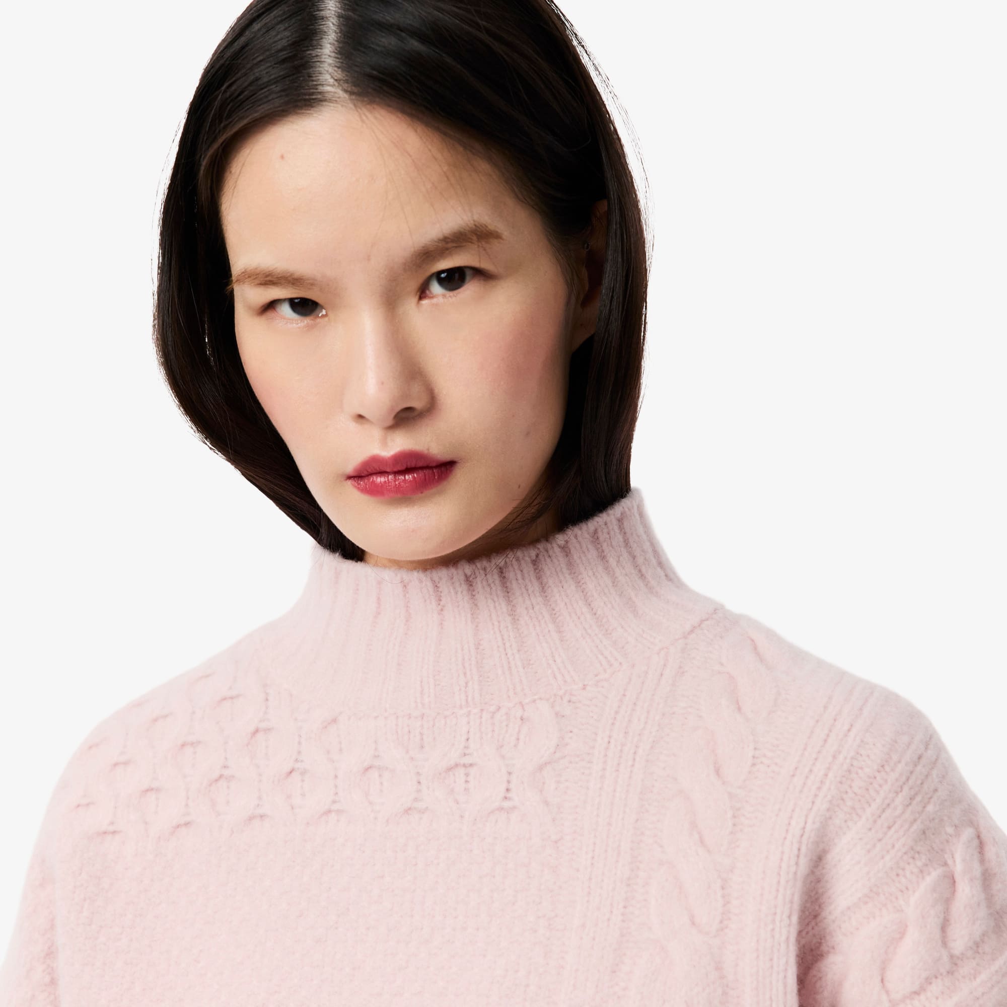 Women's Patchwork Effect High-Neck Wool Sweater - Sweaters