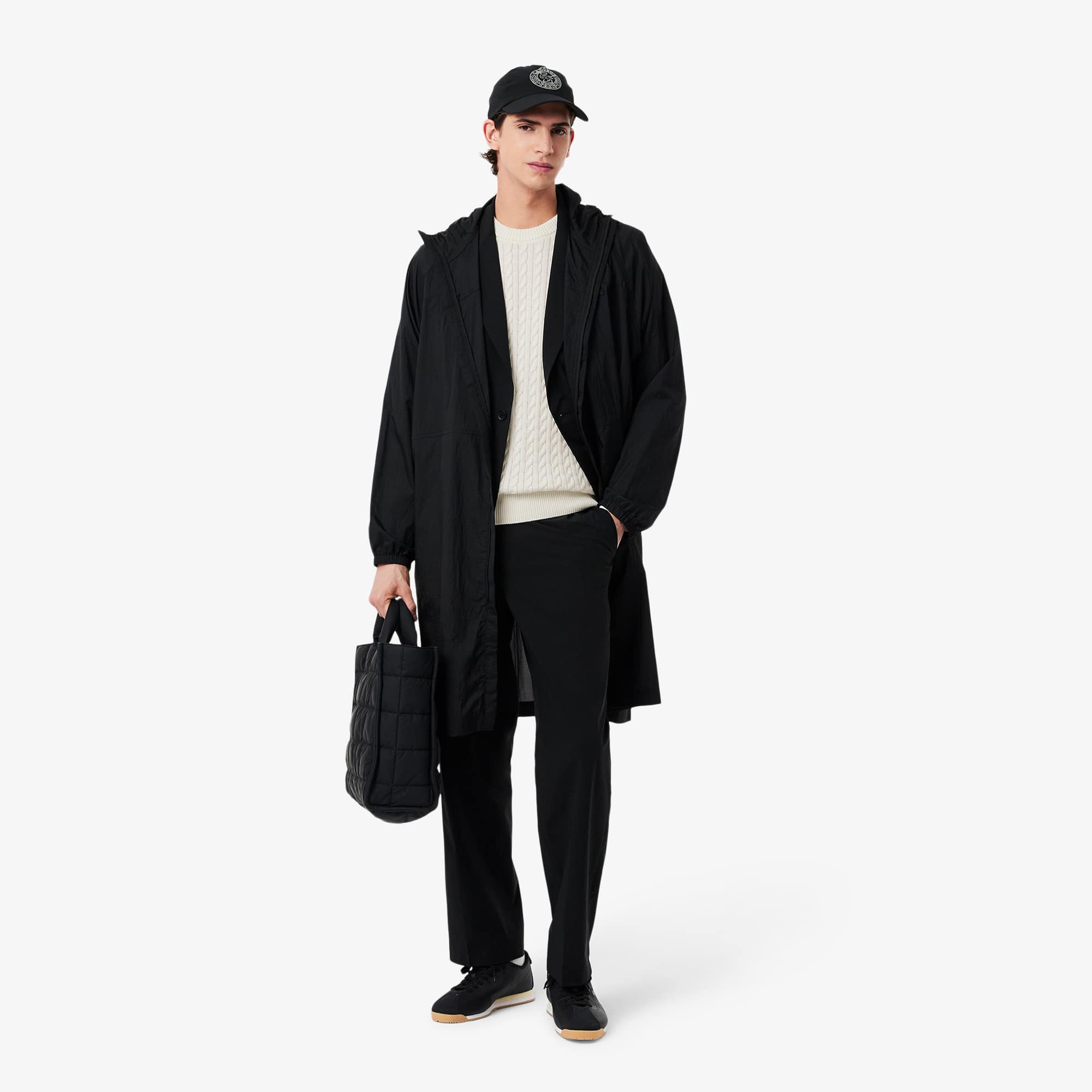 LACOSTE ブラック ケーブル編みセーター US L