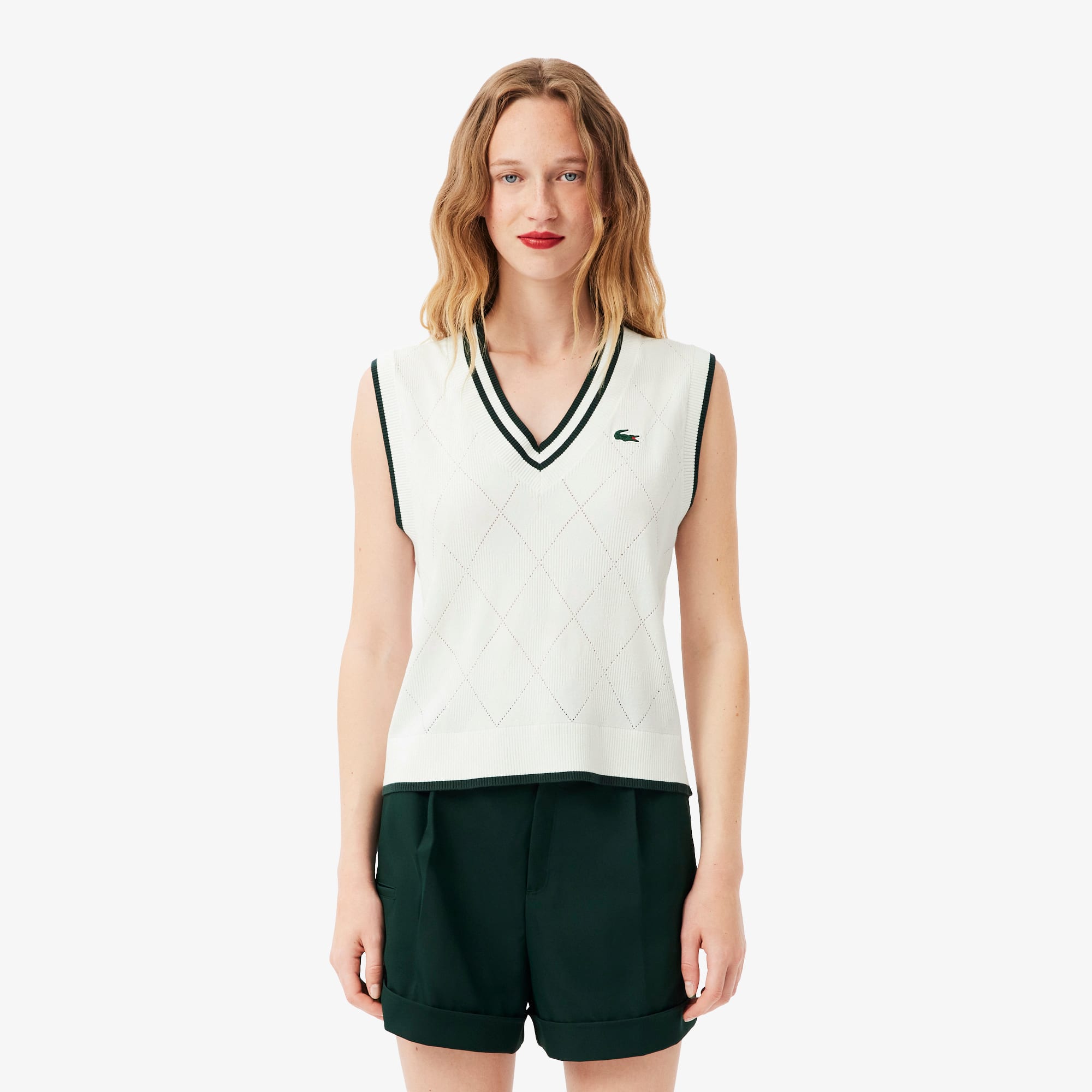 Lacoste Women's Golf Stretch Sweater Vest - 36 In White