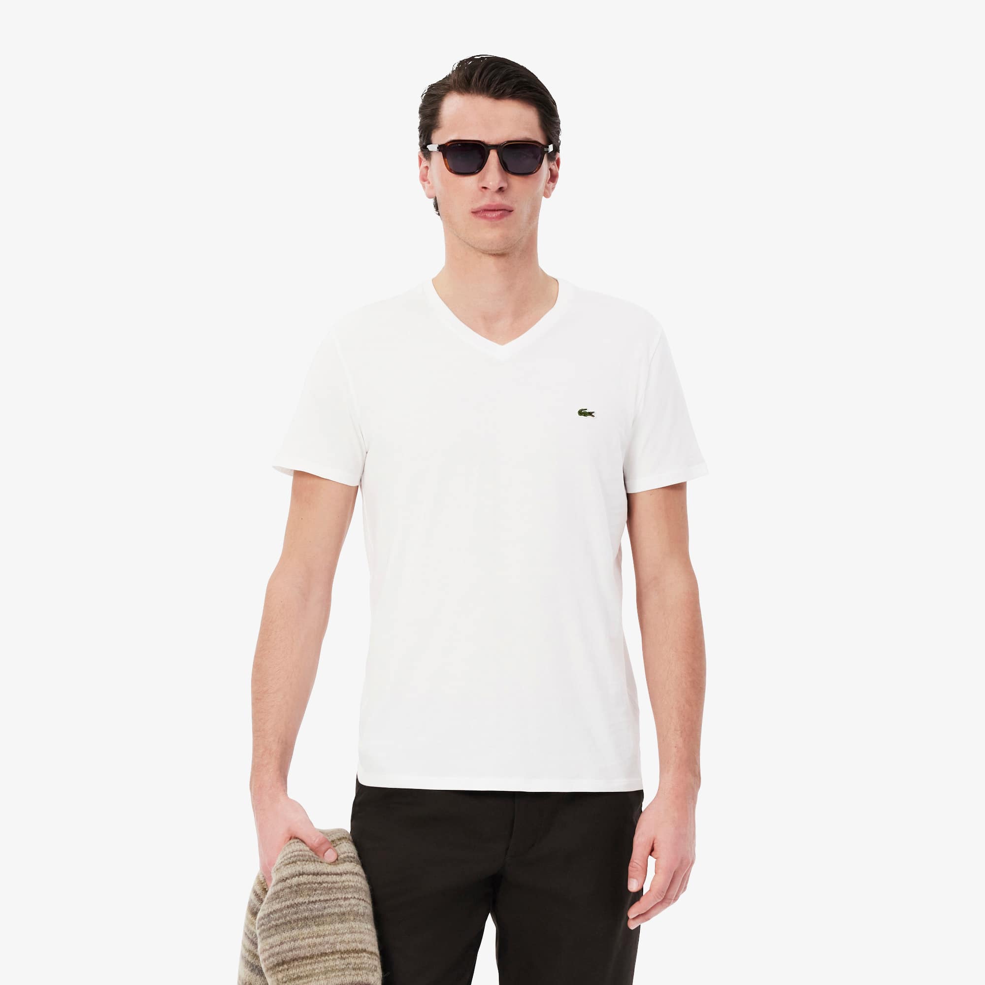 Lacoste｜ (V-Neck Pima Cotton Jersey T-shirt (TH6710-132 Lacoste Mens V-neck Pima Cotton Jersey T-shirt Green TH6710
