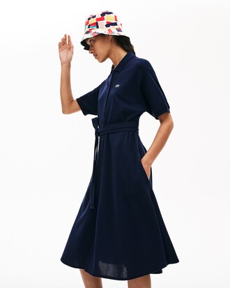 Robe polo ceintur&eacute;e en piqu&eacute; de coton souple