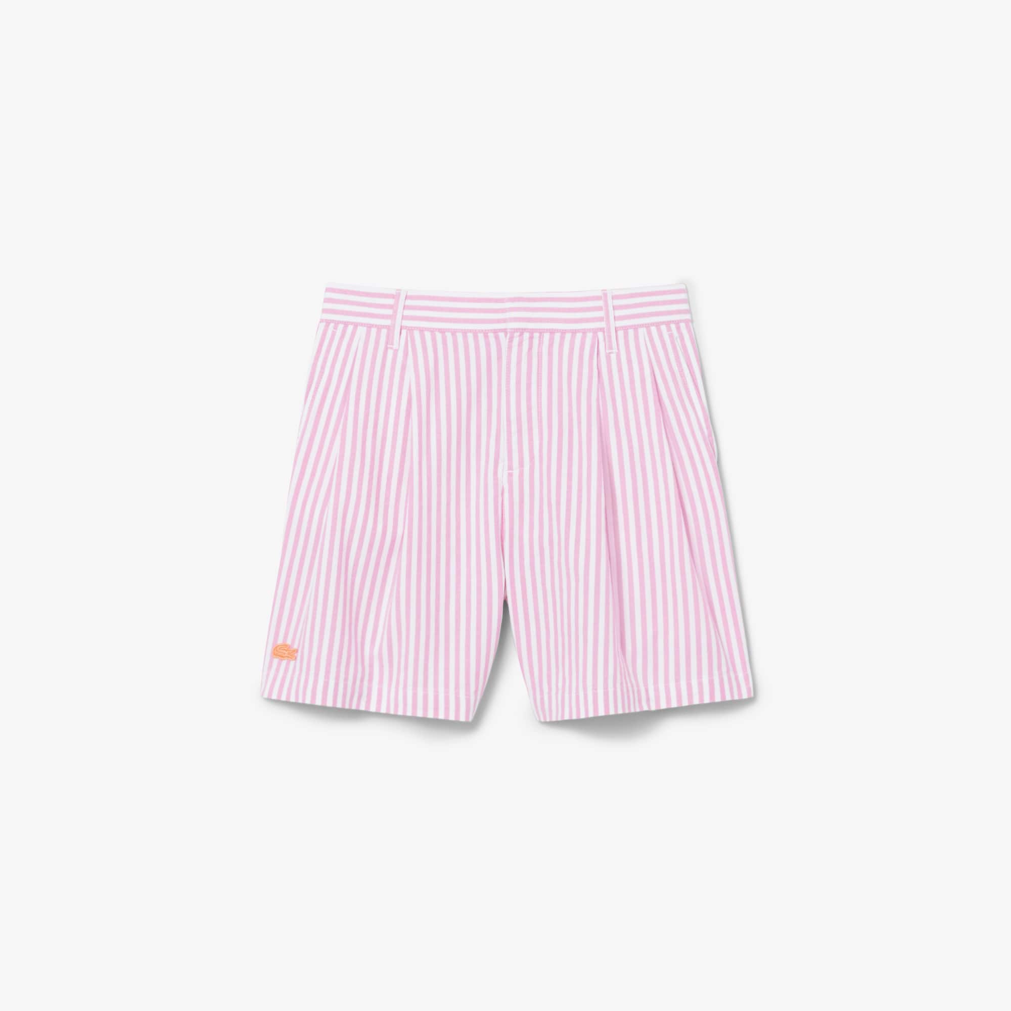 Lacoste Stretch Oxford Striped Bermuda Shorts - 8 Years In Pink