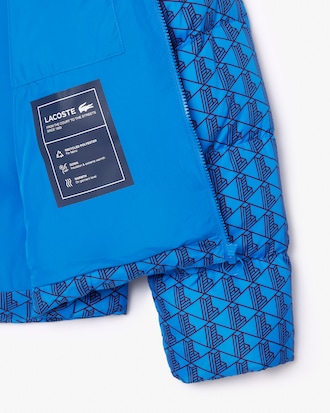 Women's Hooded Monogram Print Puffer Jacket with Puffed Croc