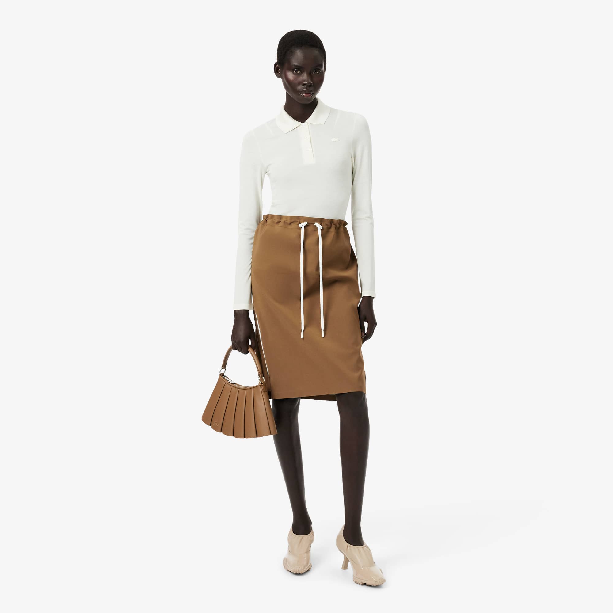 Lacoste Runway Wool Blend Cargo Skirt - 38 In Brown