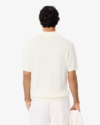 Men's Fluid Ribbed Knit Polo Collar Sweater