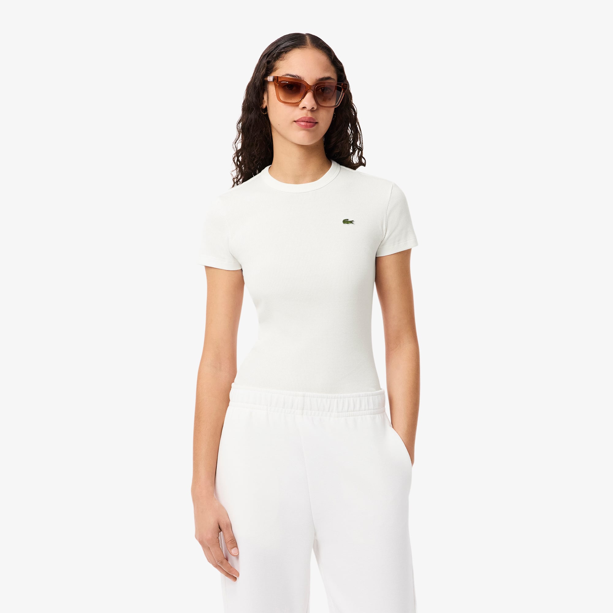 Lacoste Women's Slim Fit Ribbed Cotton T-Shirt