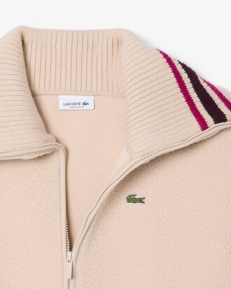 Oversized Striped Ribbed Collar Sherpa Jacket
