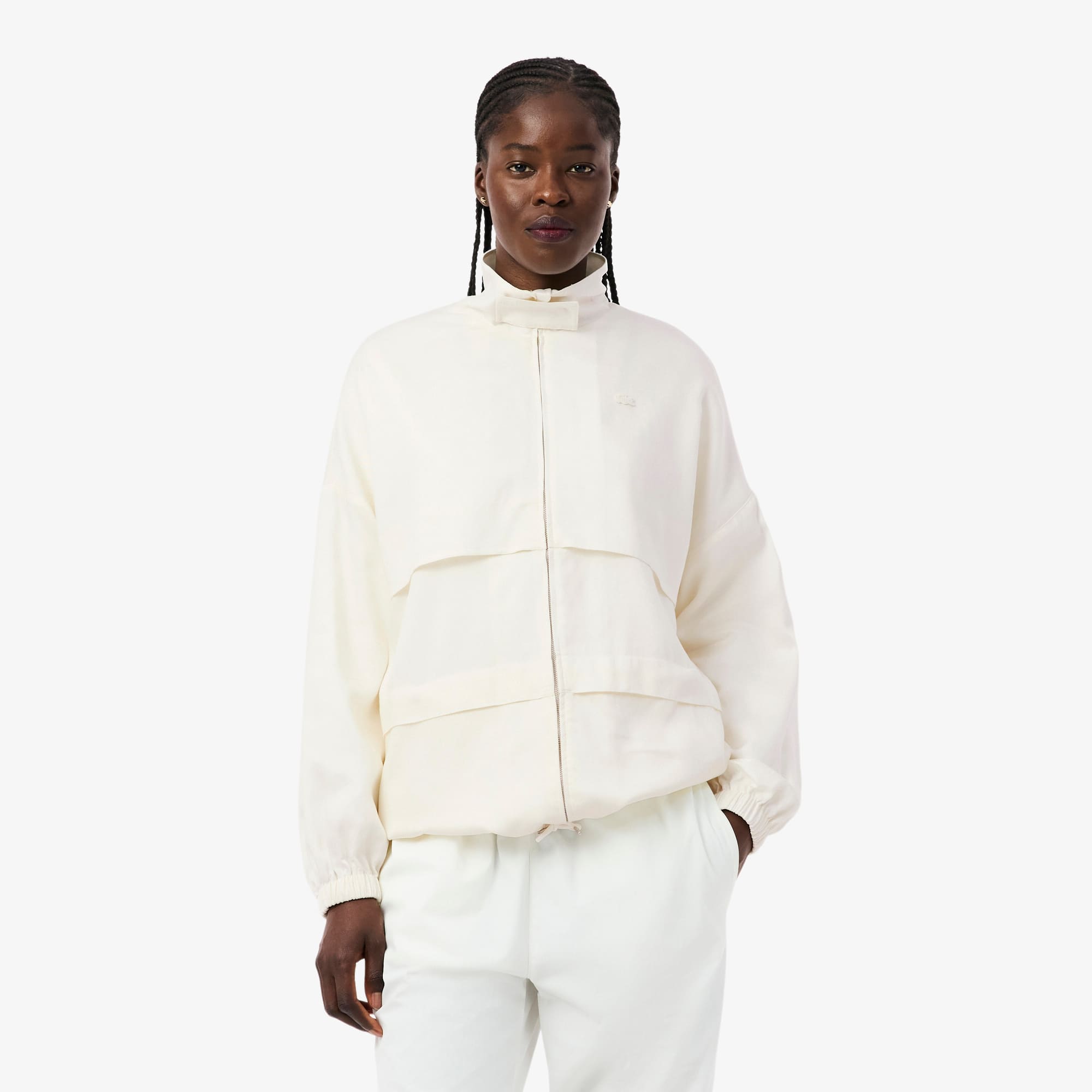 Lacoste Oversized Linen Blend Track Jacket - M (38) In White